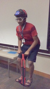 Ananth learns about gravity and its impact on space time with a pogo stick experiment while at Stanford.